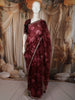 Deep Wine Floral Printed Design Pure Organza Saree with Scalloped Border