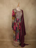 Deep Wine Floral Printed Design Synthetic Anarkali Salwar Suit with Dupatta
