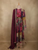 Deep Wine Floral Printed Design Synthetic Anarkali Salwar Suit with Dupatta