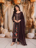 Deep Wine Floral Printed and Beads Embroidered Design Semi Silk Party Wear Straight Cut Salwar Suit with Matching Dupatta
