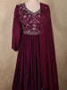 Deep Wine Floral Sequins Embroidered Design Georgette Gown with Dupatta