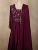 Deep Wine Floral Sequins Embroidered Design Georgette Gown with Dupatta