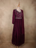 Deep Wine Floral Sequins Embroidered Design Georgette Gown with Dupatta