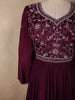 Deep Wine Floral Sequins Embroidered Design Georgette Gown with Dupatta