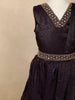 Deep Wine Floral Sequins Embroidered Design Satin Kids Gown with Belt