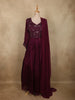Deep Wine Floral Sequins and Beads Embroidered Design Georgette Anarkali Gown with Dupatta
