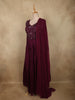 Deep Wine Floral Sequins and Beads Embroidered Design Georgette Anarkali Gown with Dupatta