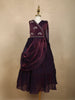 Deep Wine Floral Sequins and Beads Embroidered Design Satin Kids Gown with Attached Dupatta