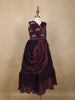 Deep Wine Floral Sequins and Beads Embroidered Design Satin Kids Gown with Attached Dupatta