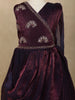 Deep Wine Floral Sequins and Beads Embroidered Design Satin Kids Gown with Attached Dupatta