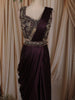 Deep Wine Floral Sequins and Beads Embroidered Design Textured Ready To Wear Saree with Designer Blouse