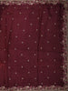 Deep Wine Floral Sequins and Thread Embroidered Design Pure Tussar Saree with Scalloped Border
