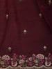Deep Wine Floral Sequins and Thread Embroidered Design Pure Tussar Saree with Scalloped Border