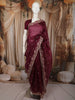 Deep Wine Floral Sequins and Thread Embroidered Design Pure Tussar Saree with Scalloped Border