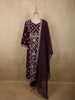 Deep Wine Floral Thread Embroidered Design Cotton Salwar Suit with Dupatta