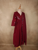 Deep Wine Floral Thread Embroidered Design Cotton Salwar Suit with Dupatta