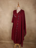 Deep Wine Floral Thread Embroidered Design Cotton Salwar Suit with Dupatta