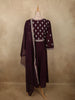 Deep Wine Floral Thread Embroidered Design Cotton Salwar Suit with Dupatta
