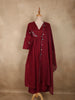 Deep Wine Floral Thread Embroidered Design Cotton Salwar Suit with Dupatta