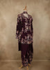 Deep Wine Floral Thread Embroidered Design Crepe Peplum Palazzo Suit with Dupatta