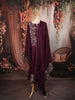 Deep Wine Floral Thread Embroidered Design Georgette Unstitched Salwar Material