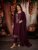 Deep Wine Floral Thread Embroidered Design Georgette Unstitched Salwar Material