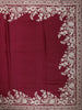 Deep Wine Floral Thread Embroidered Design Pure Tussar Saree with Designer Border