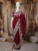 Deep Wine Floral Thread Embroidered Design Pure Tussar Saree with Designer Border