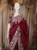 Deep Wine Floral Thread Embroidered Design Pure Tussar Saree with Designer Border