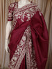 Deep Wine Floral Thread Embroidered Design Pure Tussar Saree with Designer Border