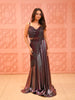 Deep Wine Floral Vine Sequins and Beads Embroidered Design Holographic Indo Western Lehenga with Draped Dupatta