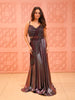 Deep Wine Floral Vine Sequins and Beads Embroidered Design Holographic Indo Western Lehenga with Draped Dupatta