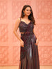 Deep Wine Floral Vine Sequins and Beads Embroidered Design Holographic Indo Western Lehenga with Draped Dupatta