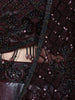 Deep Wine Floral Vine Sequins and Beads Embroidered Design Holographic Indo Western Lehenga with Draped Dupatta
