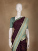 Deep Wine Floral Woven Soft Silk Saree with Sea-Green Contrast Border - Diadem