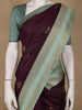 Deep Wine Floral Woven Soft Silk Saree with Sea-Green Contrast Border - Diadem