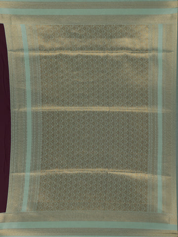 Deep Wine Floral Woven Soft Silk Saree with Sea-Green Contrast Border - Diadem