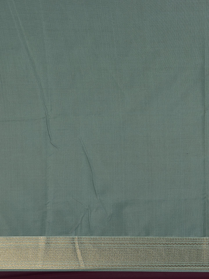 Deep Wine Floral Woven Soft Silk Saree with Sea-Green Contrast Border - Diadem