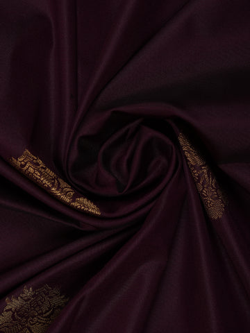 Deep Wine Floral Woven Soft Silk Saree with Sea-Green Contrast Border - Diadem