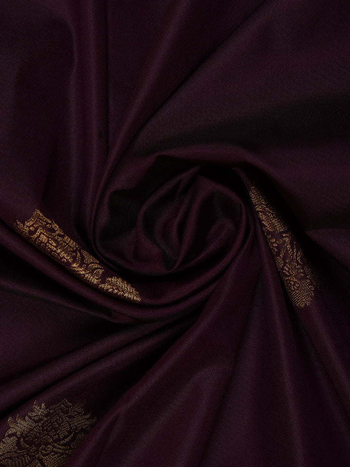 Deep Wine Floral Woven Soft Silk Saree with Sea-Green Contrast Border - Diadem