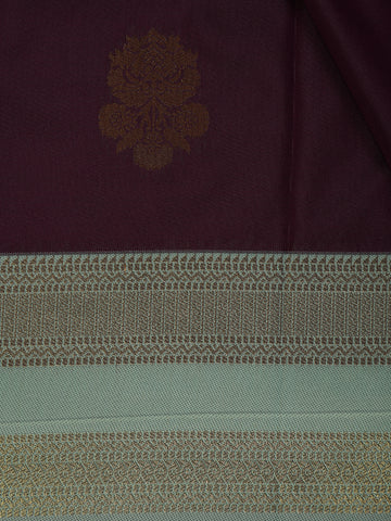 Deep Wine Floral Woven Soft Silk Saree with Sea-Green Contrast Border - Diadem