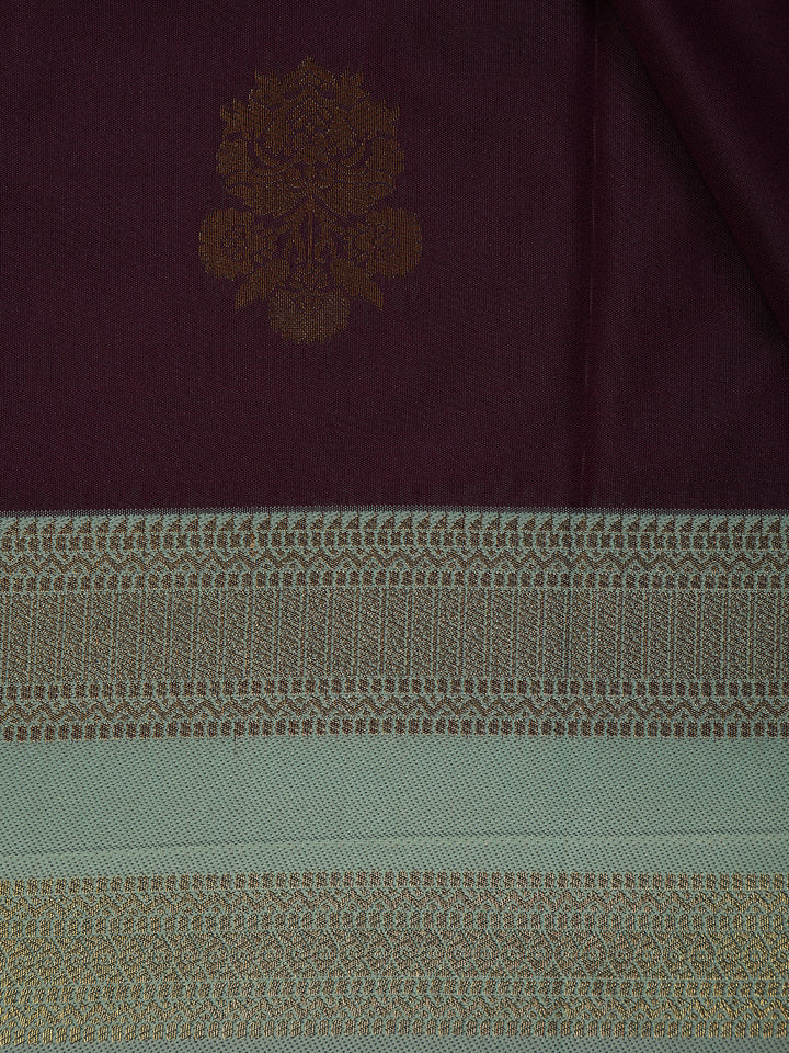 Deep Wine Floral Woven Soft Silk Saree with Sea-Green Contrast Border - Diadem