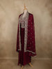 Deep Wine Floral Zari Embroidered Design Crepe Skirt Top with Dupatta