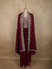 Deep Wine Floral Zari Embroidered Design Crepe Skirt Top with Dupatta
