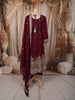 Deep Wine Floral Zari Embroidered Design Georgette Anarkali Salwar Suit with Matching Dupatta