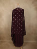 Deep Wine Floral Zari Embroidered Design Georgette Indo Western Skirt Top  with Over Coat