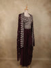 Deep Wine Floral Zari Embroidered Design Georgette Indo Western Skirt Top  with Over Coat