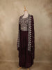 Deep Wine Floral Zari Embroidered Design Georgette Indo Western Skirt Top  with Over Coat