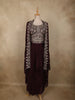 Deep Wine Floral Zari Embroidered Design Georgette Indo Western Skirt Top  with Over Coat