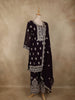 Deep Wine Floral Zari Embroidered Design Georgette Palazzo Suit with Dupatta